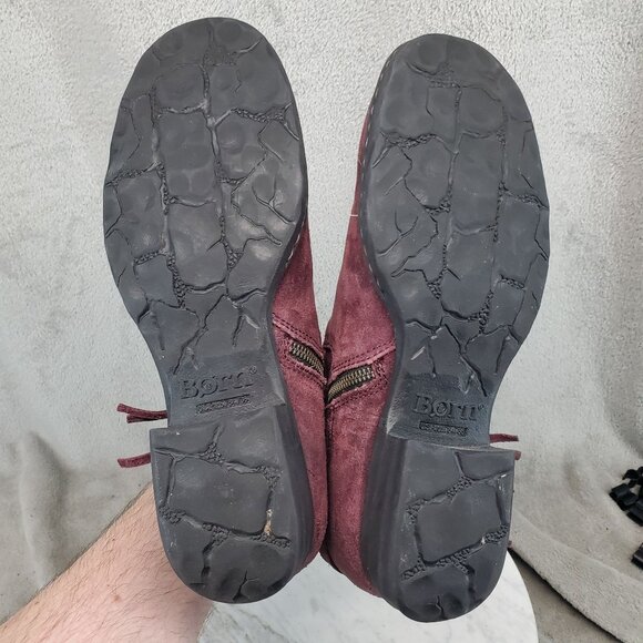 Born Shoes Womens Size 8.5 Burgundy Red Suede Cross Fringe Zip Boots - Picture 10 of 11
